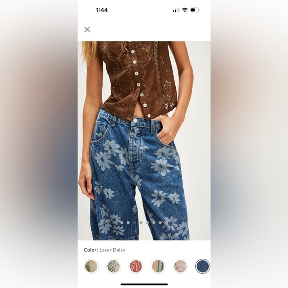 Free People Blue Floral Wide Leg Jeans - Picture 5 of 14